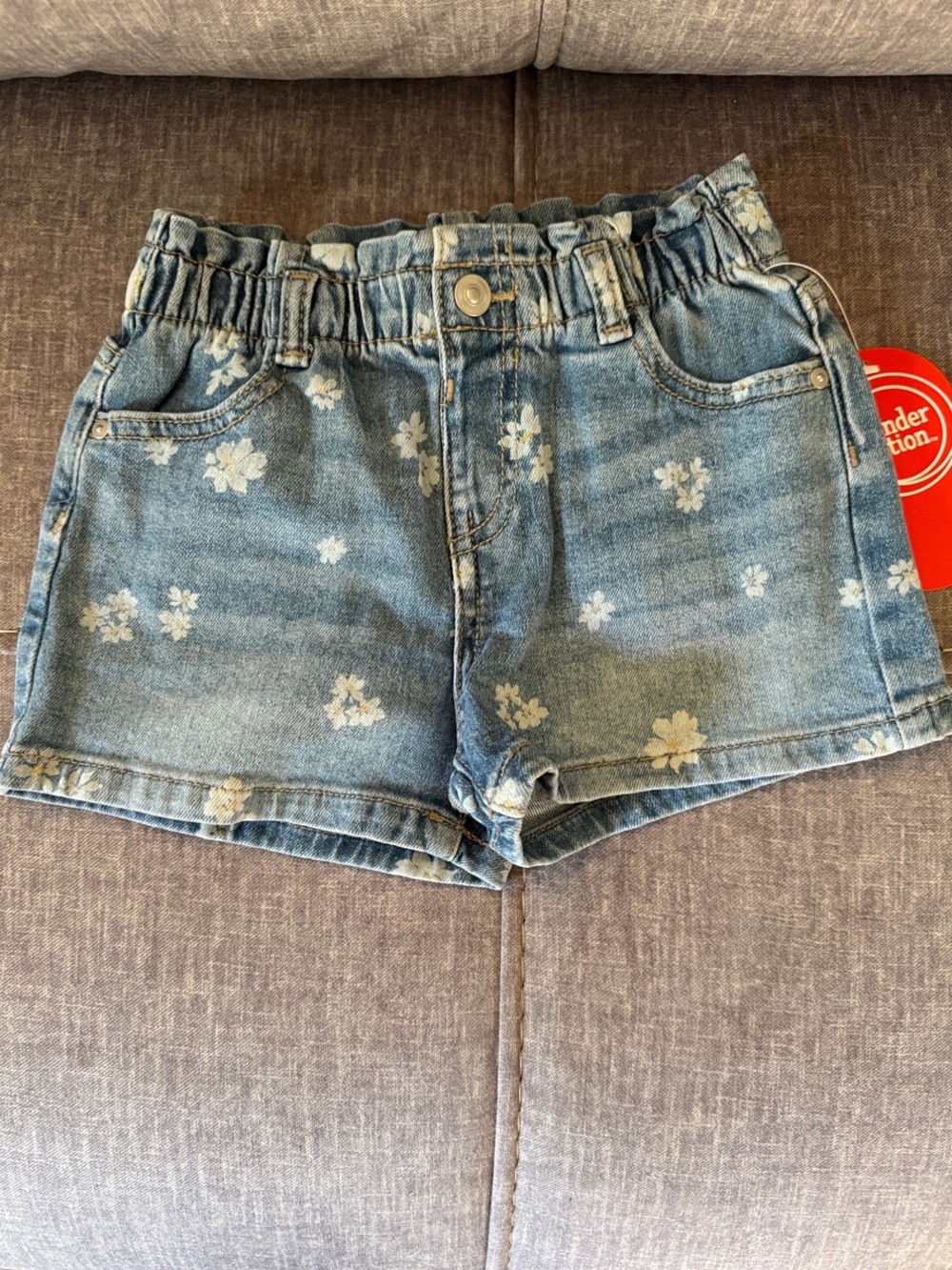 wonder nation Light Blue Denim Floral Print Girls' Shorts